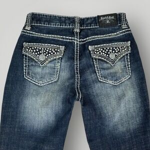 Rock & Roll Cowgirl Jeans Womens 27x34 (28x30) Bootcut Mid Rise Rhinestones